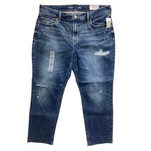 Old Navy Mid-Rise Boyfriend Ankle  Ripped Cut-Off Jeans size 12 medium wash